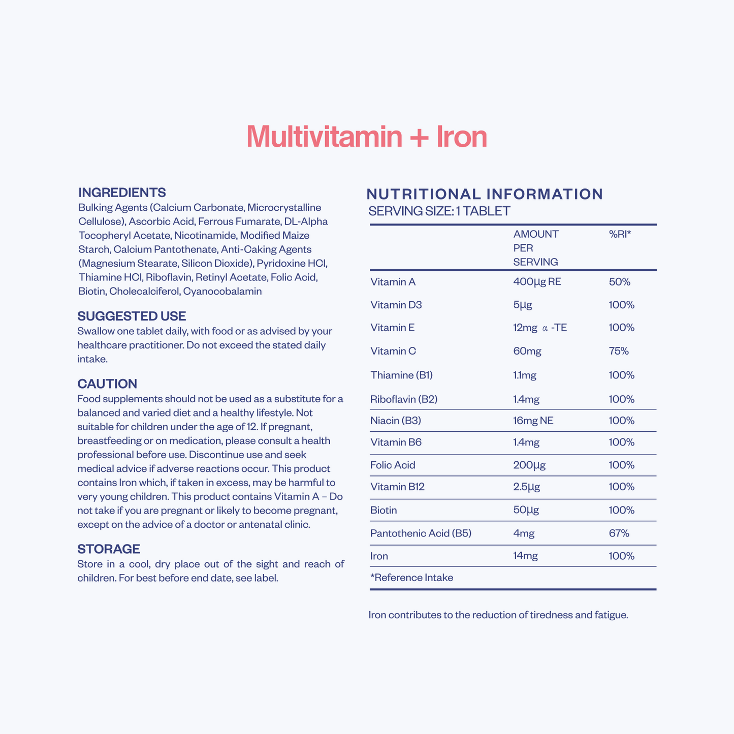 Sealions Multivitamins with Iron Nutritional Information