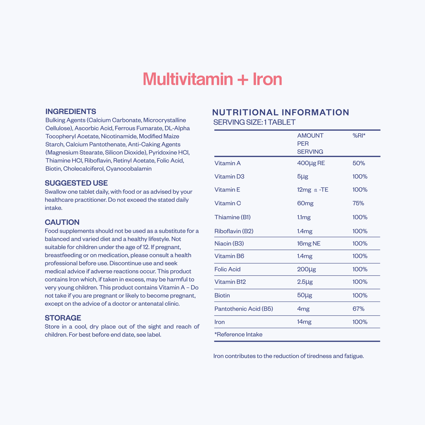 Sealions Multivitamins with Iron Nutritional Information