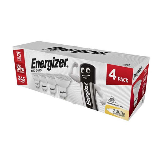 Energizer 4.2W GU10 LED - 345lm - 3000K - Non Dimmable - 4 Pack