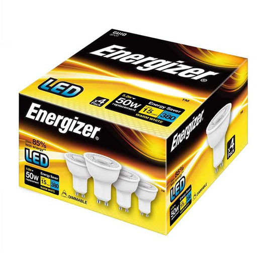 Energizer 5W GU10 LED - 380lm - 3000K - Dimmable - 4 Pack